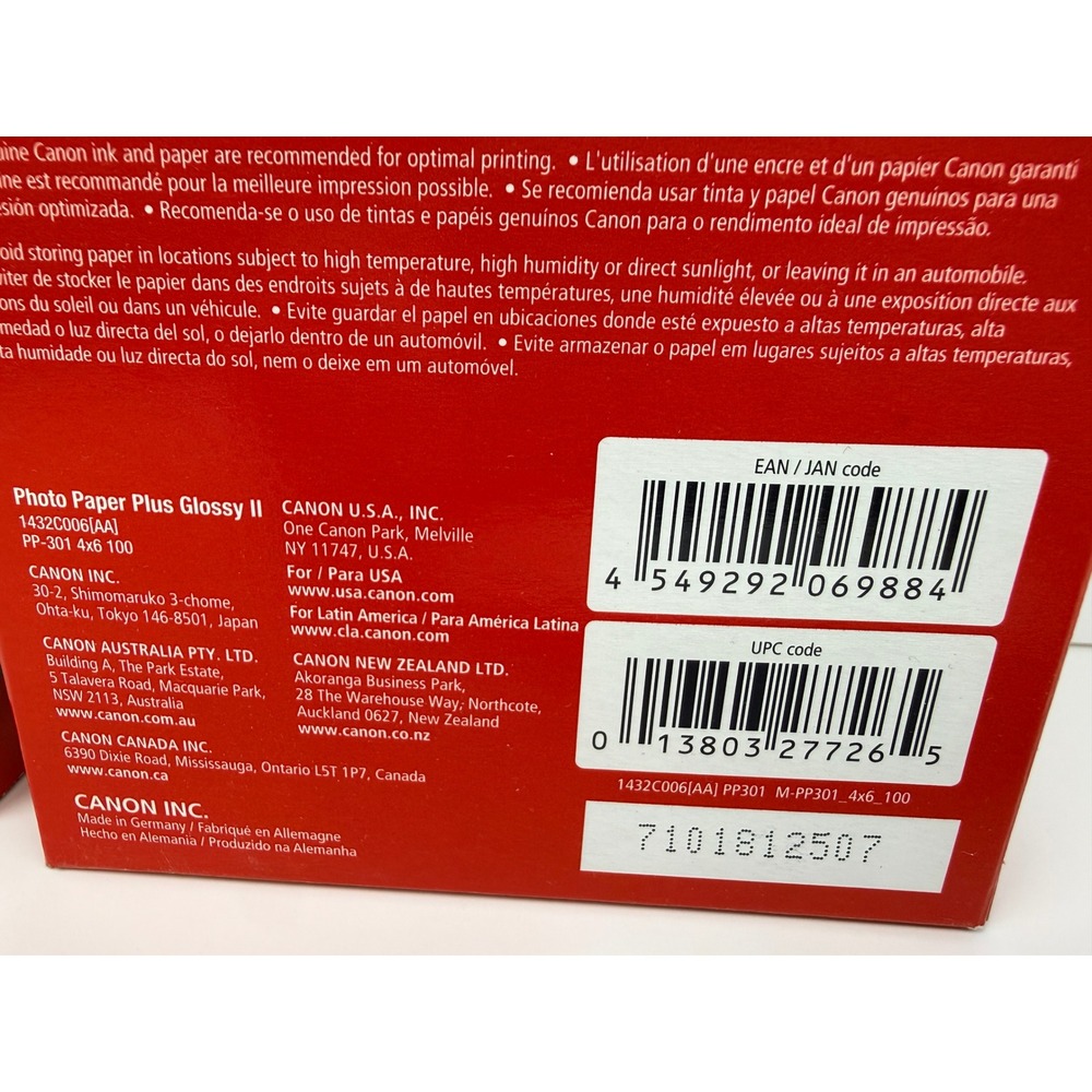 Canon Photo Paper Plus Glossy II PP-301 4x6 100 Sheets 200 Total NEW Lot 2 -BZ - Picture 3 of 4